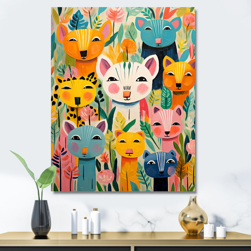 Nursery Colorful Animal Pattern III - Art mural de chambre de bébé, Toile tendue, H 32 po x l 24 po x P 1 po