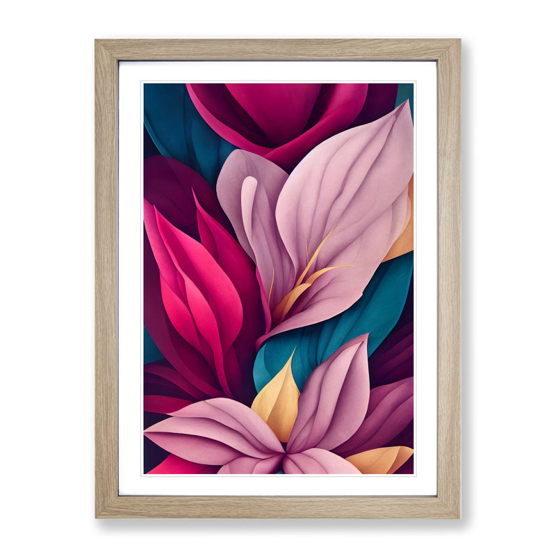Snazzy Flowers - Single Picture Frame Print, 64cm H x 46cm W x 2cm D, Oak
