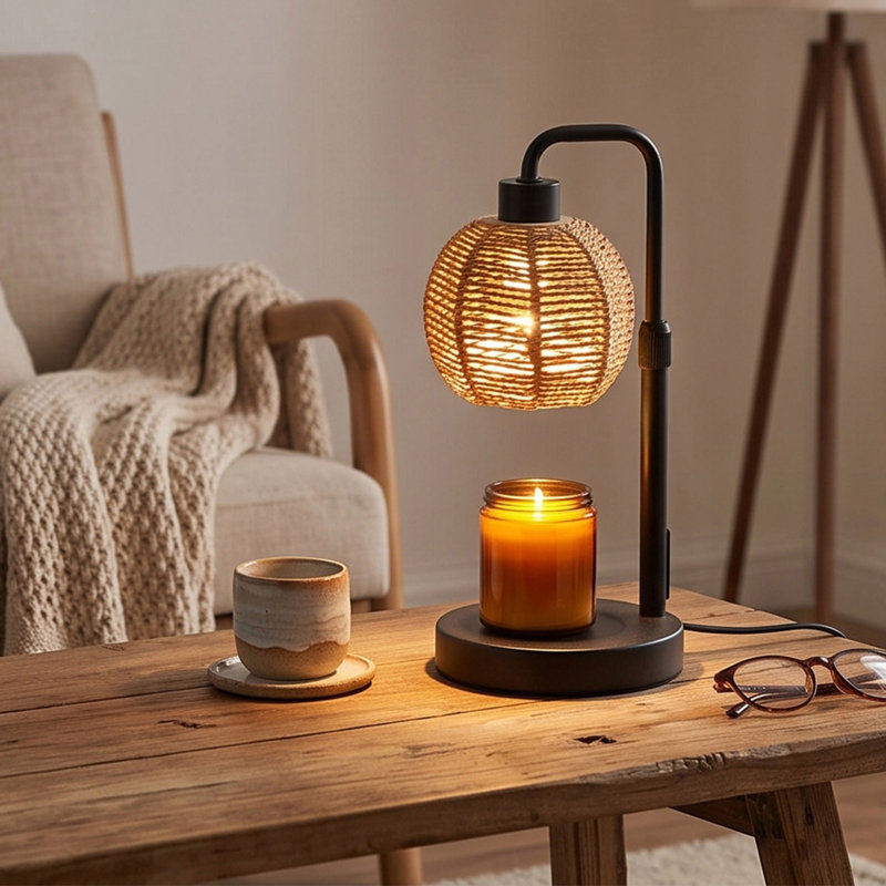 Linen  Ball Melt Candle Lamp Dimmable Timed Night Light -Free, Beige
