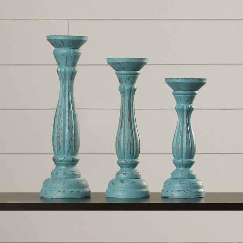 Ensemble de trois porte-bougies de table 15 po, Bleu