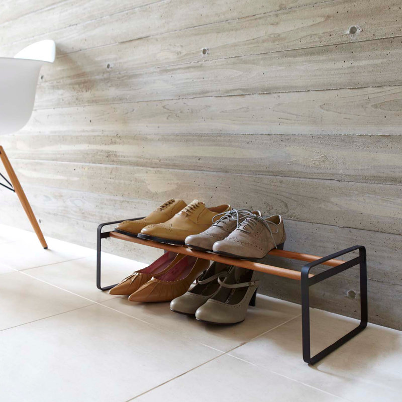 Black Stackable Wood and Metal Shoe Rack