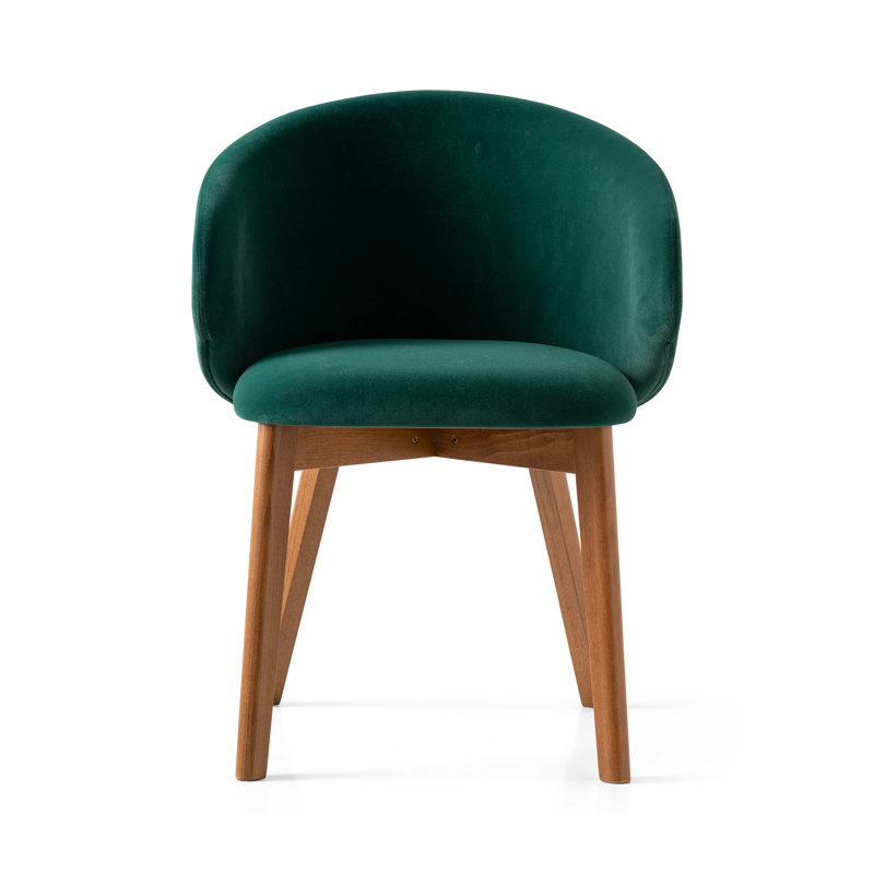 Tuka Upholstered Armchair with Wooden Frame, Forest Green, Walnut