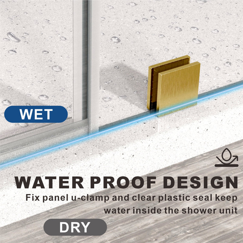 40-1/8 to 41 in W x 80 in H Frameless Swing Shower Door in Satin Brass in With Double 3/8" (10mm) Certified Tempered Clear Glass UKH07-41x80-SB-B
