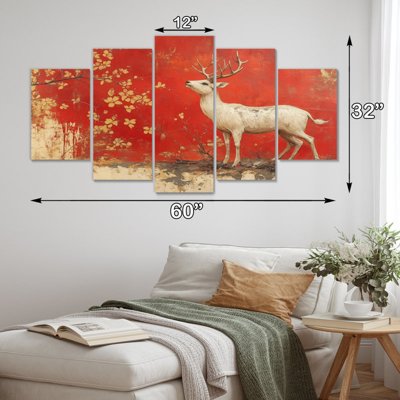 Zodiaque chinois, cerf blanc et rouge