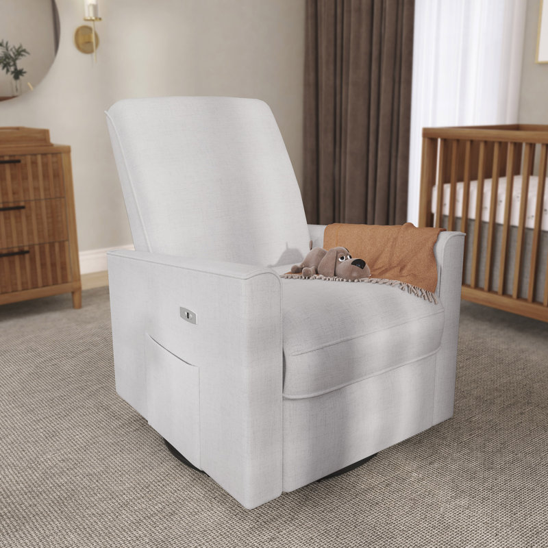 Greenguard Gold Certified Upholstered Swivel Reclining Glider, Fog Gray