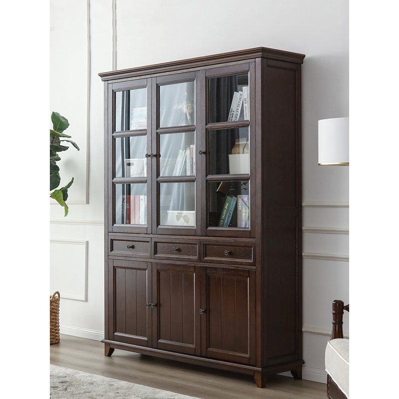 American-Style Vintage Mahogany Bookcase With Glass Doors And Three Shelves