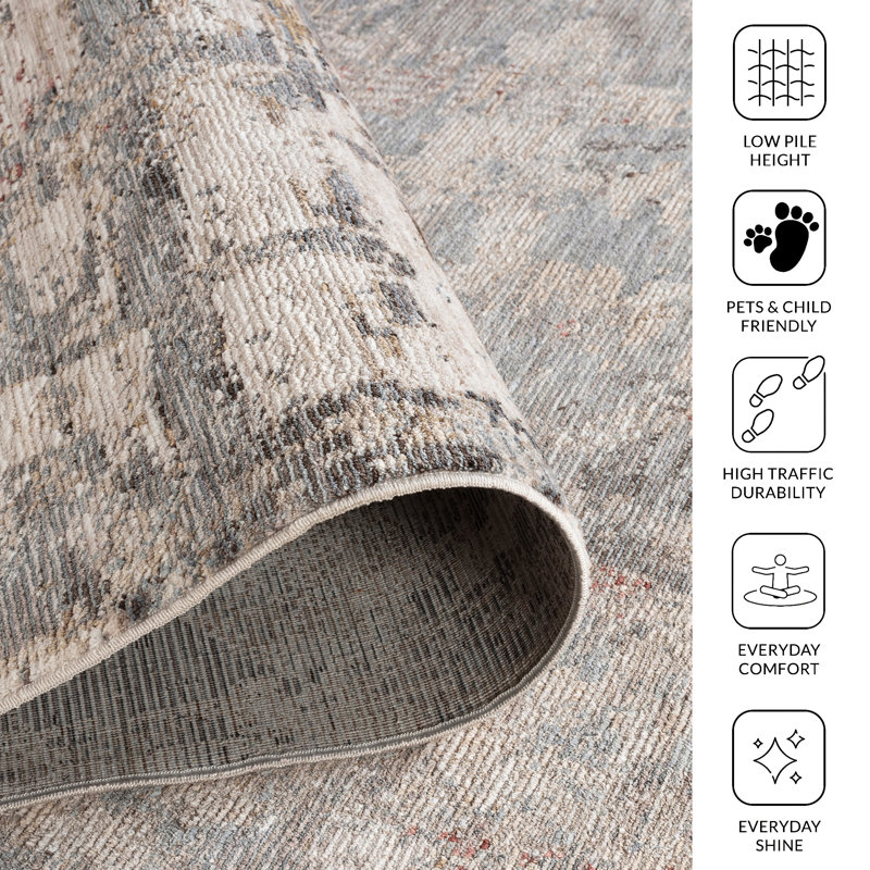 Sealy Easton Modern Abstract Slate Turkish Area Rug with Fringe, Rectangle 4'11" x 7'6", Slate