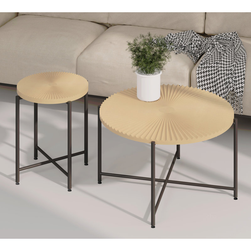 Ensemble de table basse et de table de bout 2 pièces Radial, Noir, Bois de chêne