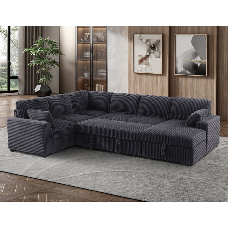 L-Shaped Sectional Sofa Bed Pull Out Sleeper Couch With Storage Chaise, Gray