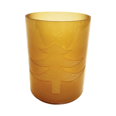 Glass Votive Candleholder With Etched Christmas Tree