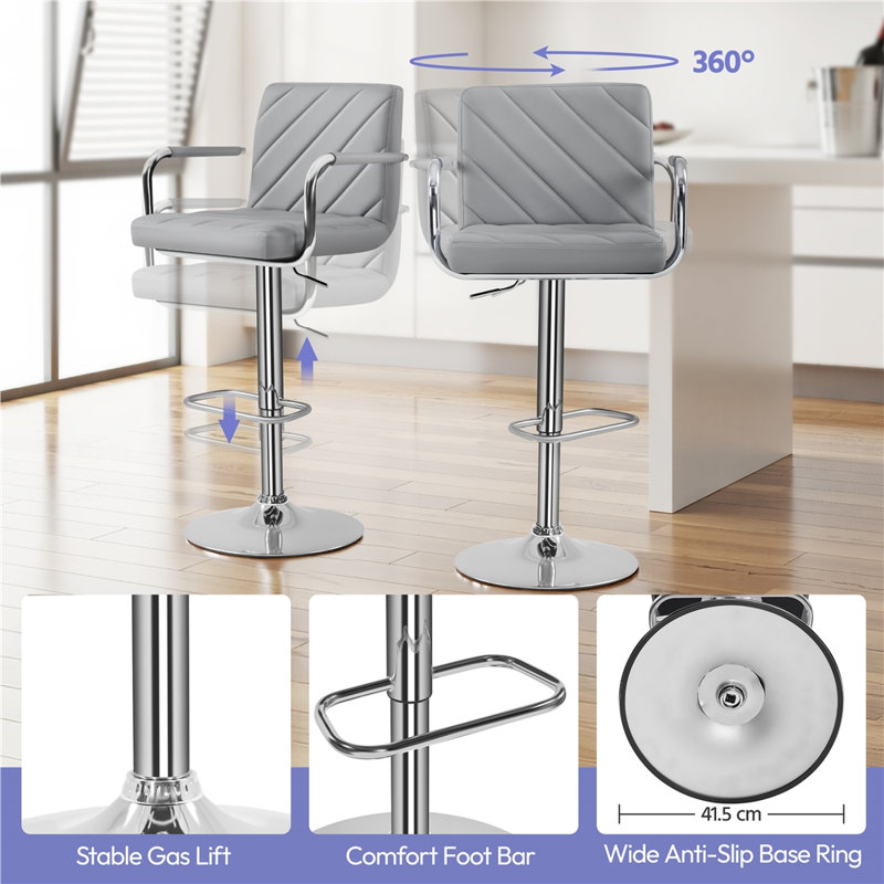 Height Adjustable Swivel Bar Stool , Light Grey, Yes