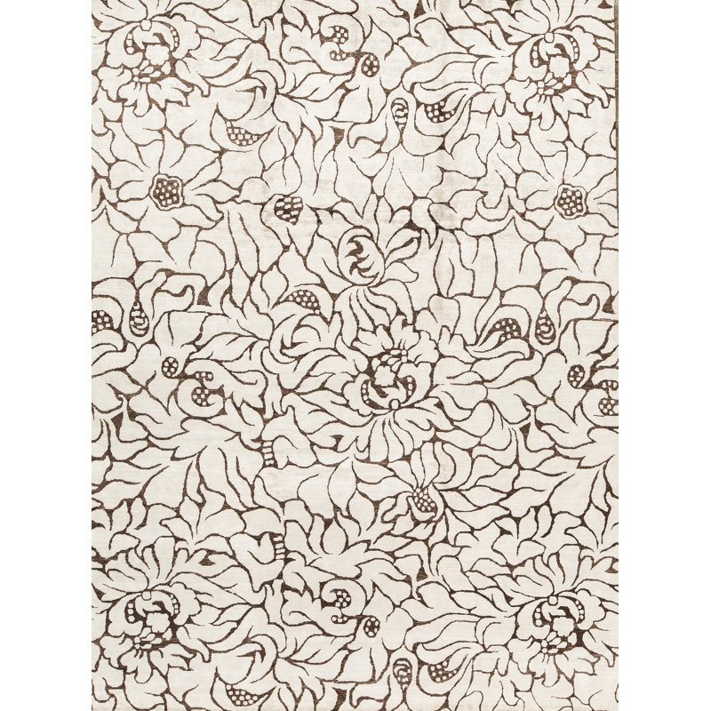 Hand-Knotted High-Quality White and Brown Area Rug