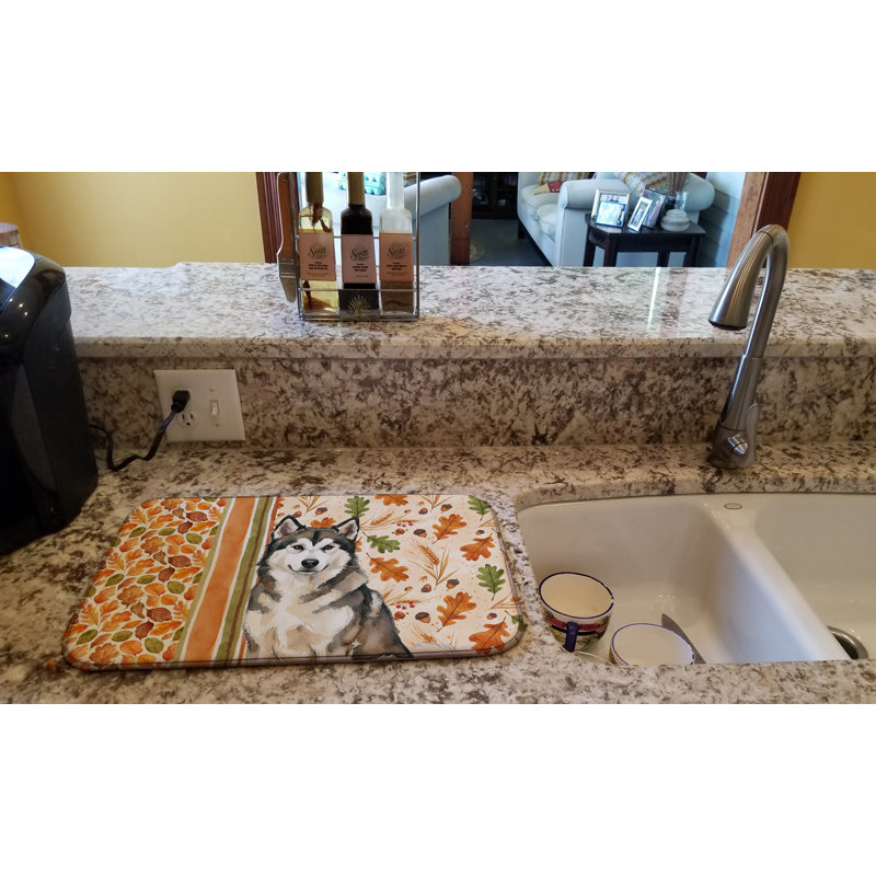Sable and White Alaskan Malamute Heirloom Fall Dish Drying Mat