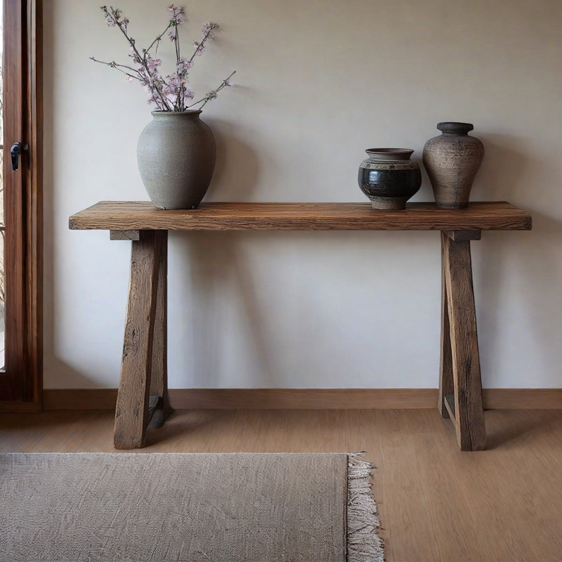 Simple and rustic solid wood console table, 35.43" H x 62.99" W x 15.75" D