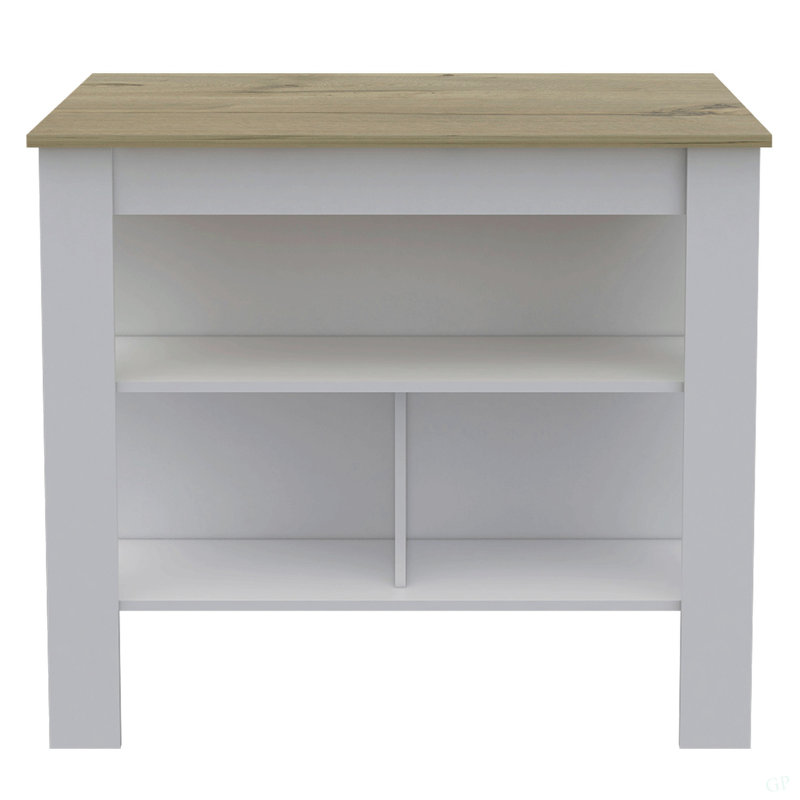 Cala Kitchen Island, Four Legs, Three Shelves, 27.5" H x 40.5" W x 27.5" D, White/Natural