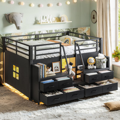Lit mezzanine bas pour enfant avec tiroirs de rangement et lumières intégrées Nexus