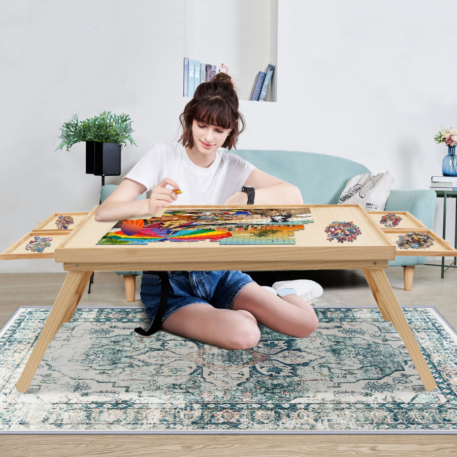 1500 Pcs Puzzle Board Wooden Jigsaw Puzzle Table with Folding Legs 4 Drawers, 1 Set of Accessories