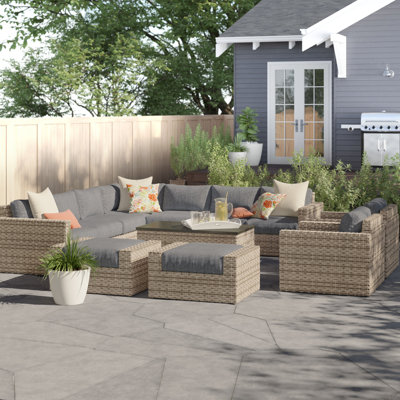 Avrahom 10 Piece Rattan Sectional Seating Group with Cushions
