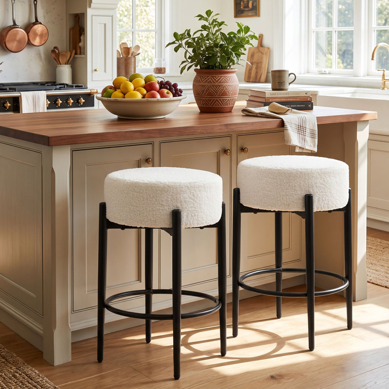 Counter Height Bar Stools Set of 2, 24" Modern Backless Bar Stools, White, White