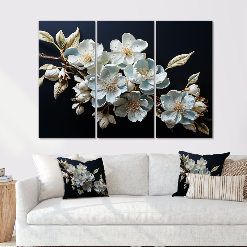 Minimalisme, art floral sur fond blanc, Toile tendue, H 40 po x l 60 po x P 1 po