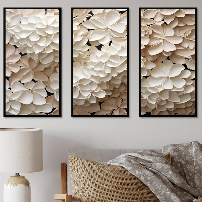 Vintage Minimalism Hydrangea II - Hydrangea Wall Art Set, 28" H x 36" W x 1" D, Black Floater Framed