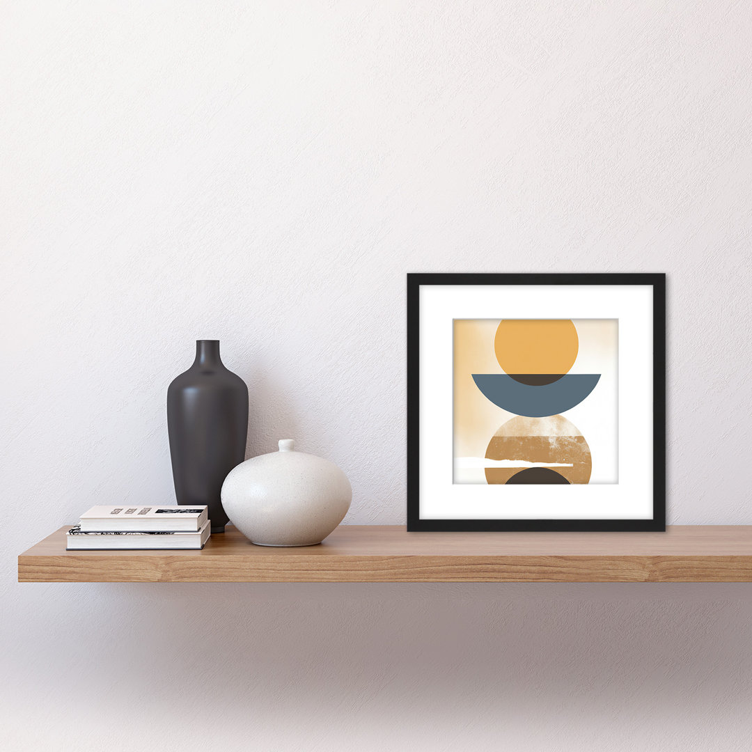 Sun Moon Eclipse Simple Boho Ochre Grey - Single Picture Frame Print