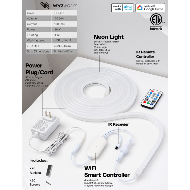 RGB Neon Customizable LED Strip Light with App Control