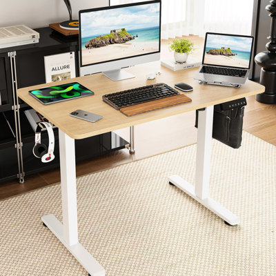 Sit Stand Electric Desk With Adjustable Height For Home Office Setup, 40 X 24 Inch, Splice Board, Carbon Steel Frame, 4 Memory Keys, Increase Work Foc