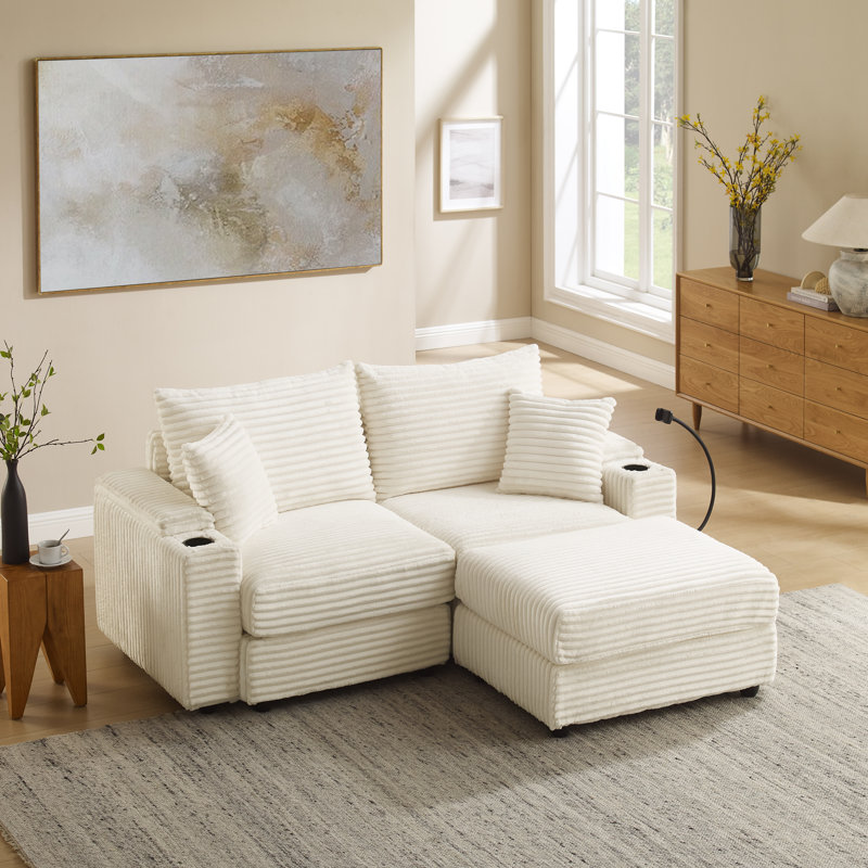 Convertible Sectional Sofa With Hidden Storage Armrests, A Movable Ottoman, 2 USB Ports, 2 Cup Holders, A Phone Holder