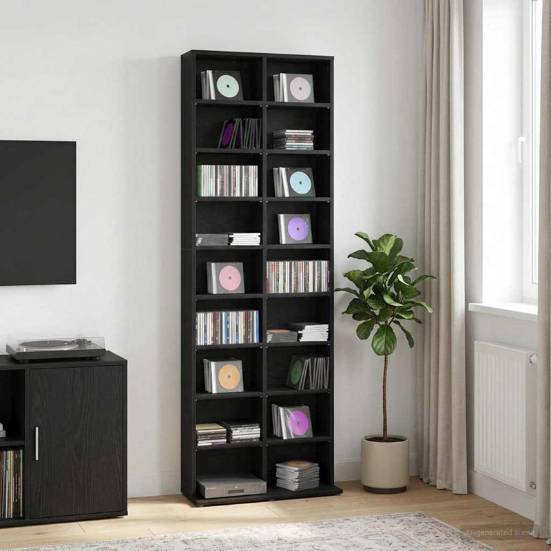 175 cm H Media Shelves, Black Oak