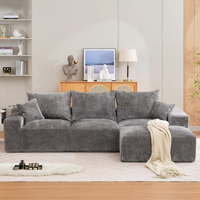 Canapé modulaire de 110 pouces, canapé convertible en chenille avec 2 coussins décoratifs, canapé en L surdimensionné à assise profonde