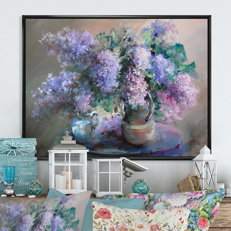 lilac still life, still life, lilac painting, farmhouse style