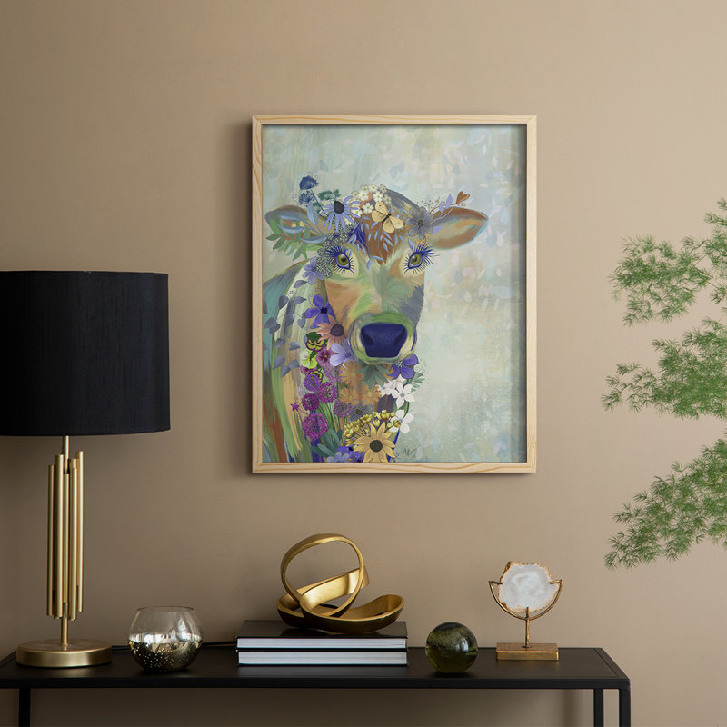Fantastic Florals Cow, reproduction encadrée - bois massif, H 11 po x l 9 po