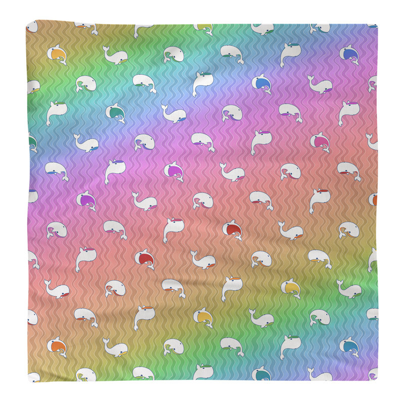 Serviette de coton à motif baleines, H 0,1 po x l 10 po x P 10 po, Blanc / arc-en-ciel, Sergé de coton