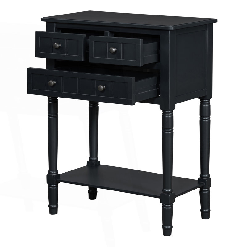 Console étroite, table de canapé mince avec trois tiroirs de rangement et tablette inférieure, table de couloir, Noir