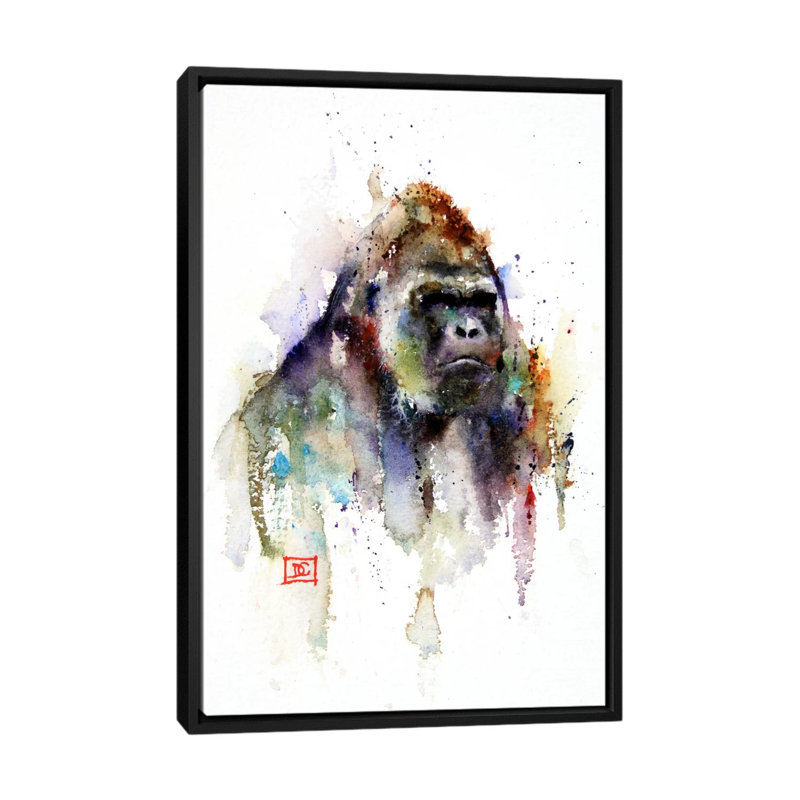 « gorilla », reproduction d’art sur toile tendue, H 26 po x l 18 po x P 1,5 po, Toile avec cadre noir, Pas de tapis
