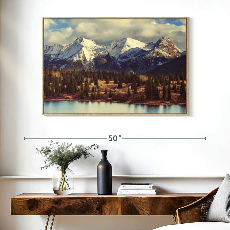 Montagnes Rocheuses du Colorado, 40 po x 27 po, Cadre flottant en bois naturel