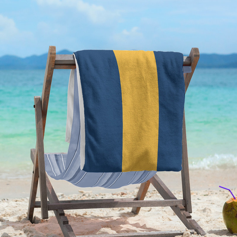 Vancouver Lightweight Beach Towel, Poly/Cotton, Navy Blue/Gold/Navy Blue