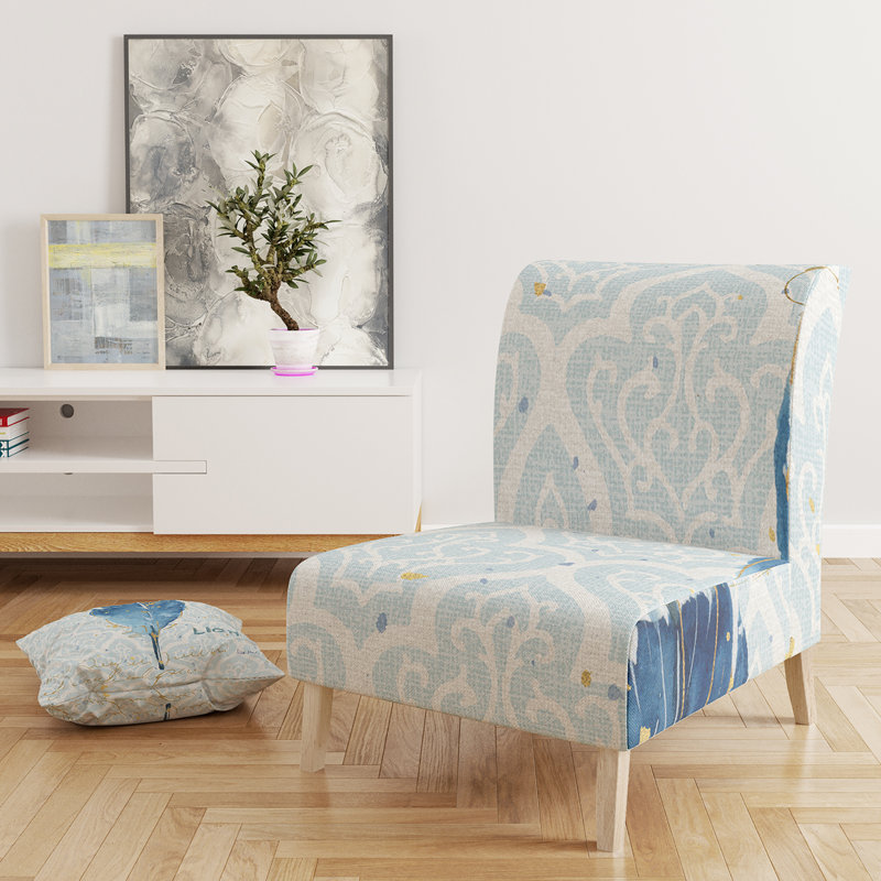 Fauteuil de chambre rembourré Blue Damask Feather