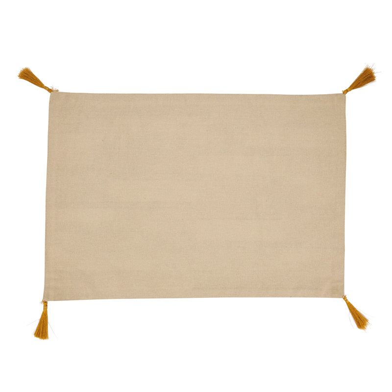 Beige Cotton Geometric Foil Print Placemats with Tassels, Set of 4