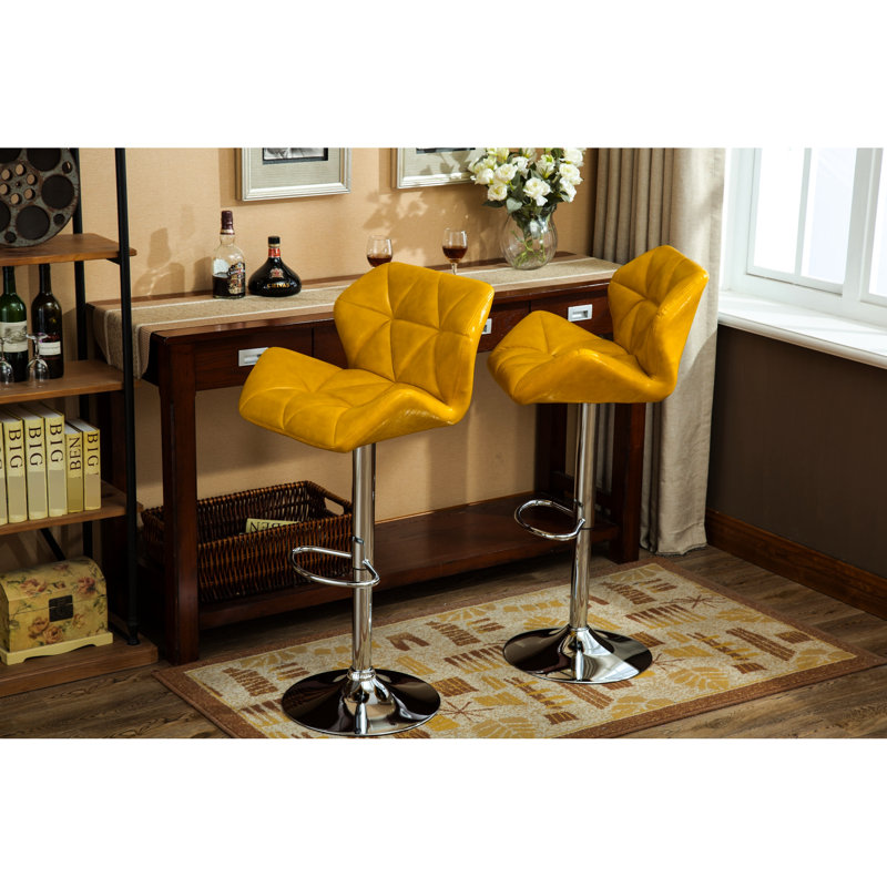 2 tabourets de bar hydrauliques jaunes contemporains - siège en cuir d'unité centrale à hauteur réglable avec repose-pieds de soutien de 2 po