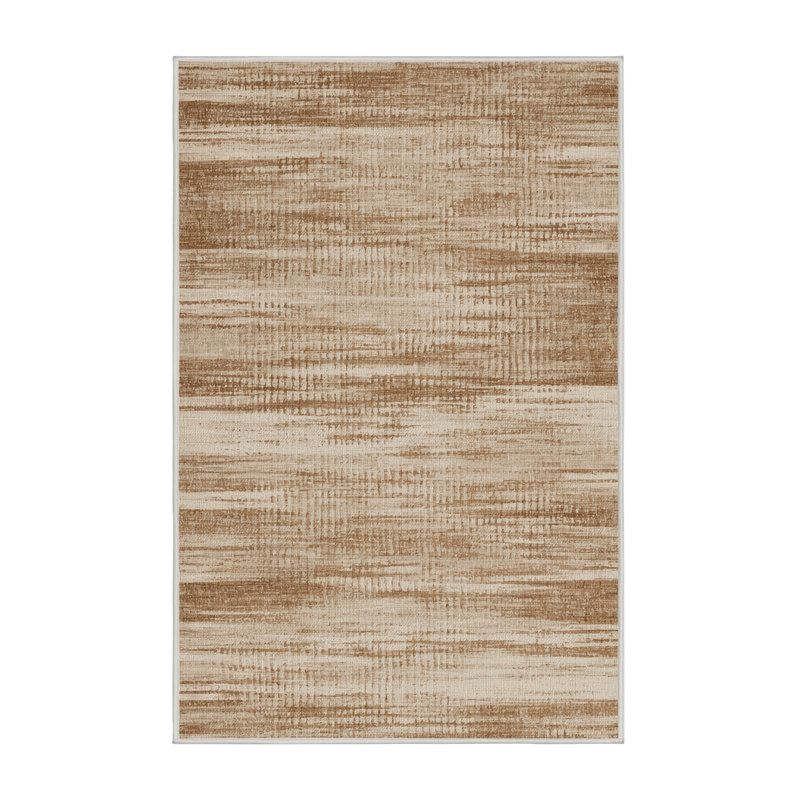 Washable Sandy Neutrals Coastal Area Rug, Rectangle 4' x 6'
