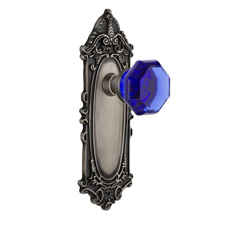 Victorian Plate with Waldorf Cobalt Door Knob, 2-3/8”, Antique Pewter