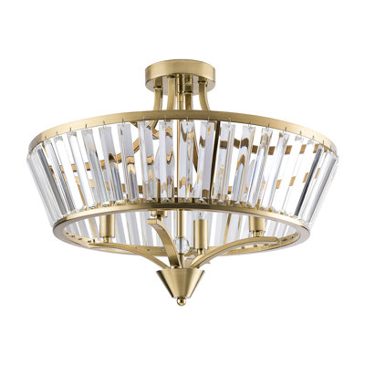 20''-4 Lights Metal And Crystal Semi Flush Mount Lighting For Living Room/Bedroom