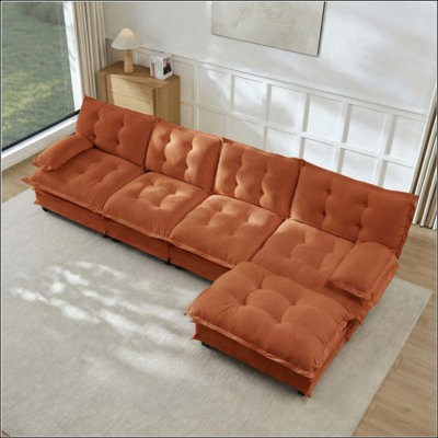 Canapé modulaire en L modulaire en forme de L avec repose-pieds, canapé à 4 places en chenille profonde avec coussin en treillis confortable, chambre et appartement