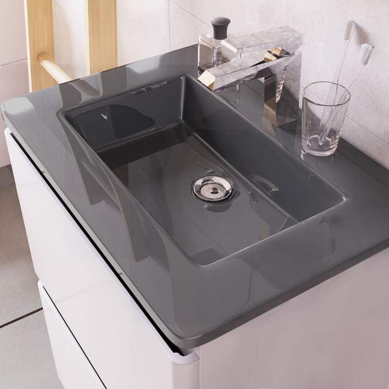 Stanhope 600mm Single Bathroom Vanity with Integrated Glass Basin, White, Grey