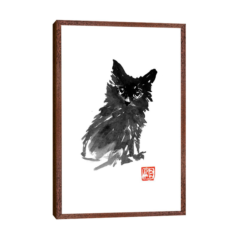 Little Black Cat by Péchane - Print on Canvas, Classic Brown Wood Framed, 101.6 cm H x 66.04 cm W