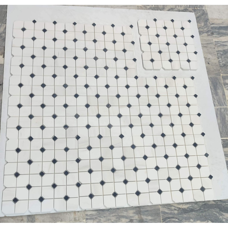 2" HEX BIANCO DOLOMITE W/ BLACK HONED