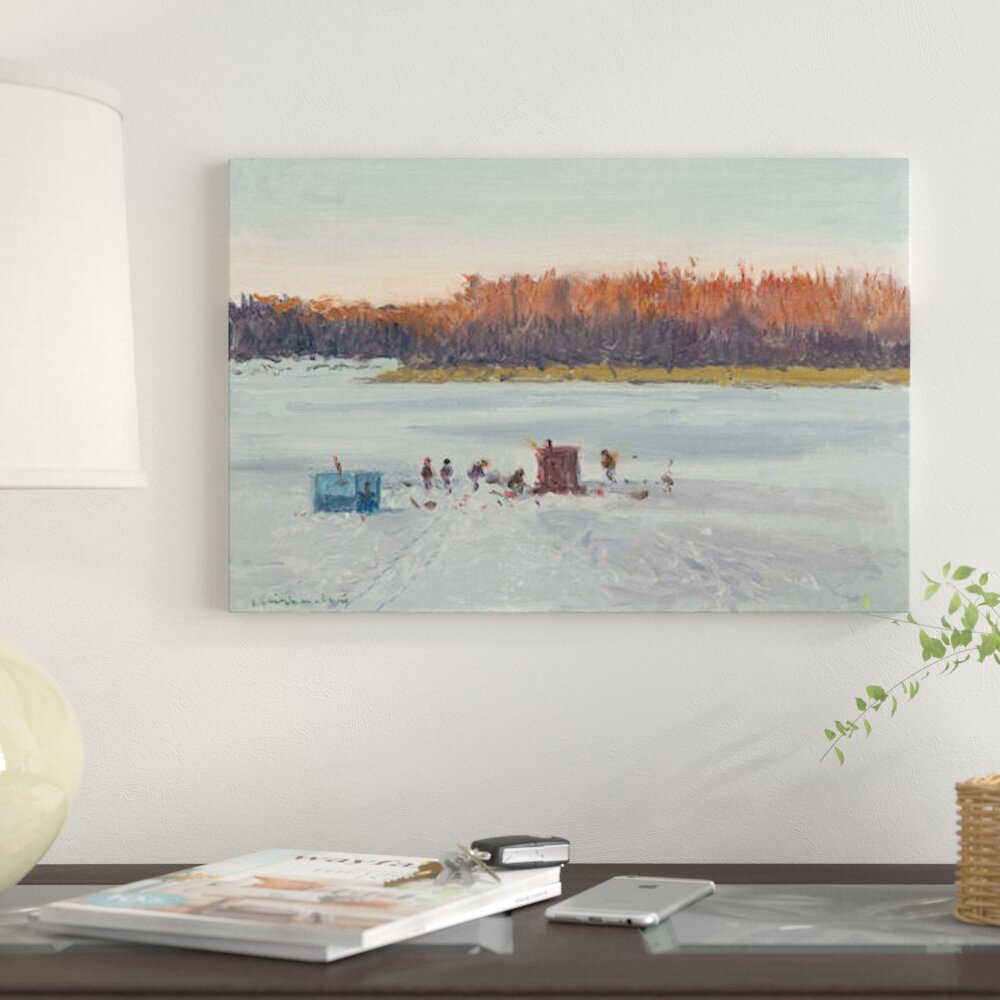 Ice Fishing Sunset Canvas Wall Art by Ernest Chiriacka