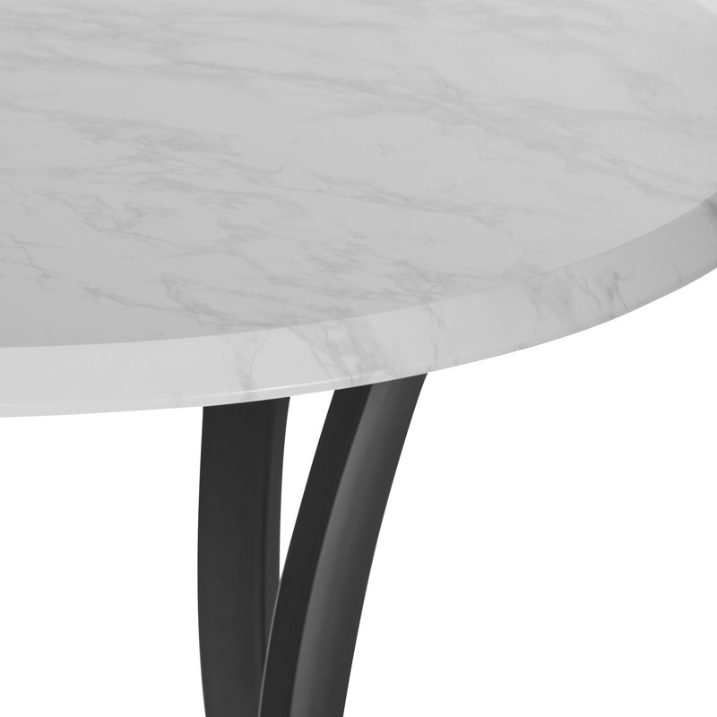 Repton Round Metal Base Dining Table, White Faux Marble/Black